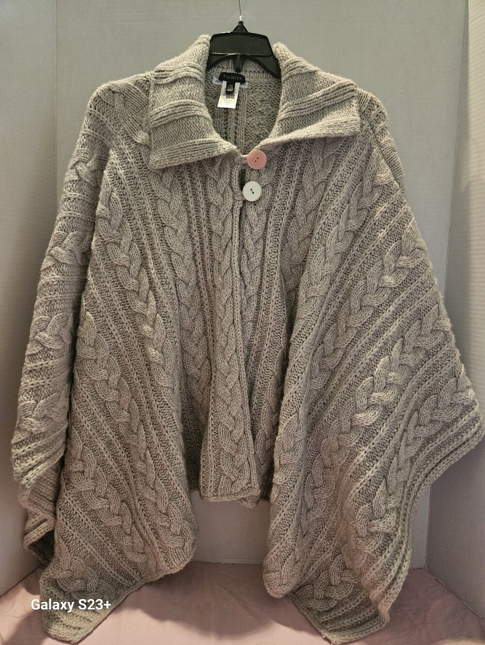 Talbets Cable Knit Poncho Sweater - Light Gray One Size